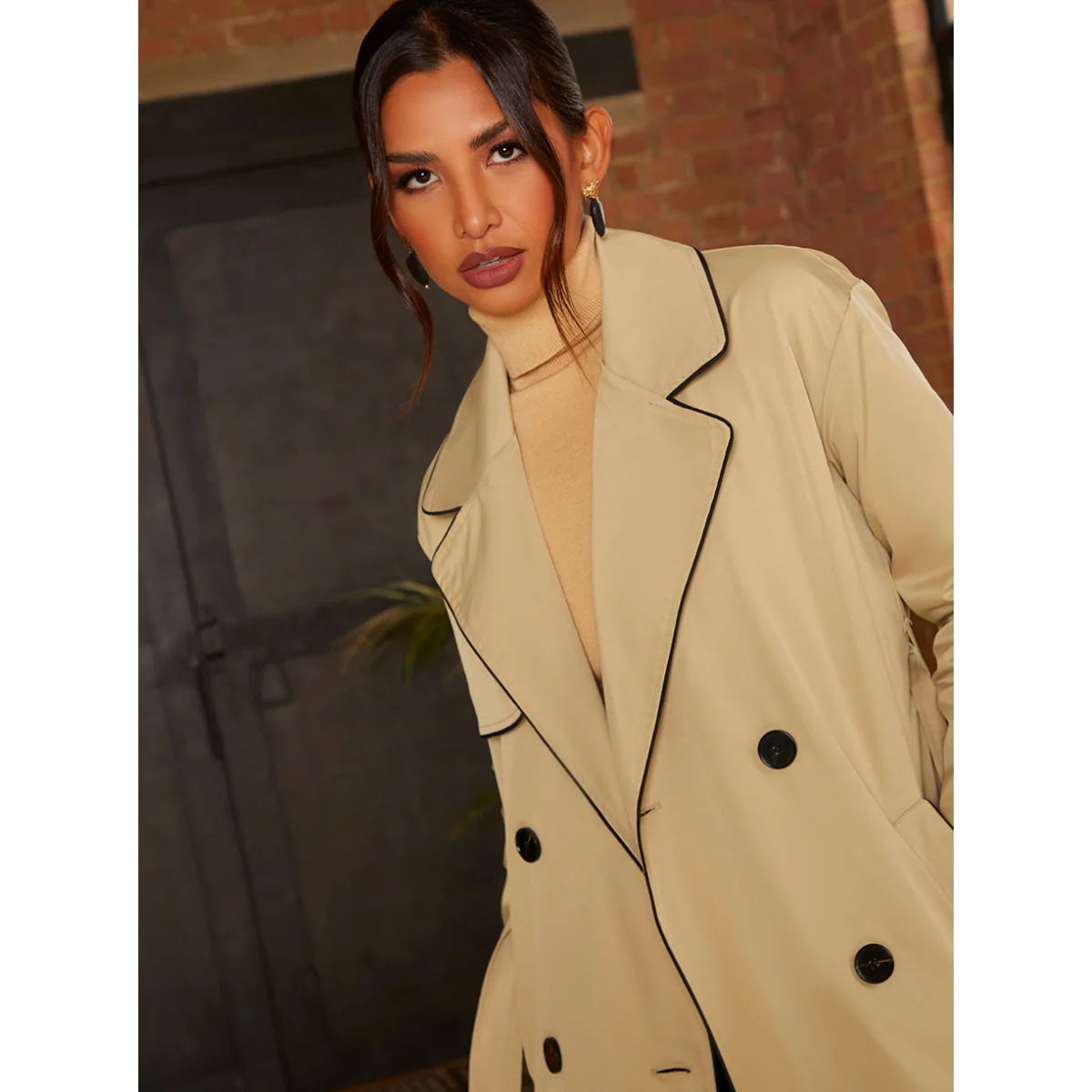 Plus Size Trim Longline Mac in Cream - Image 3