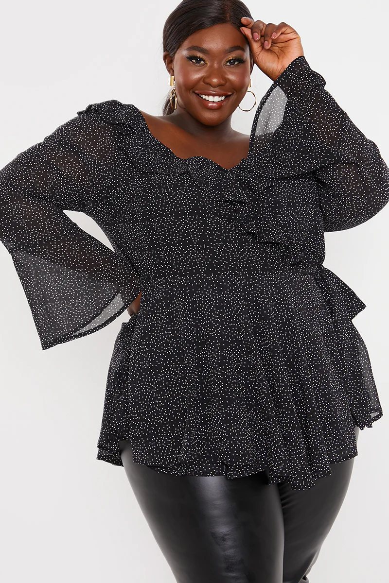 Polka Dot Print Off The Shoulder Top With Tie Waist - Image 8
