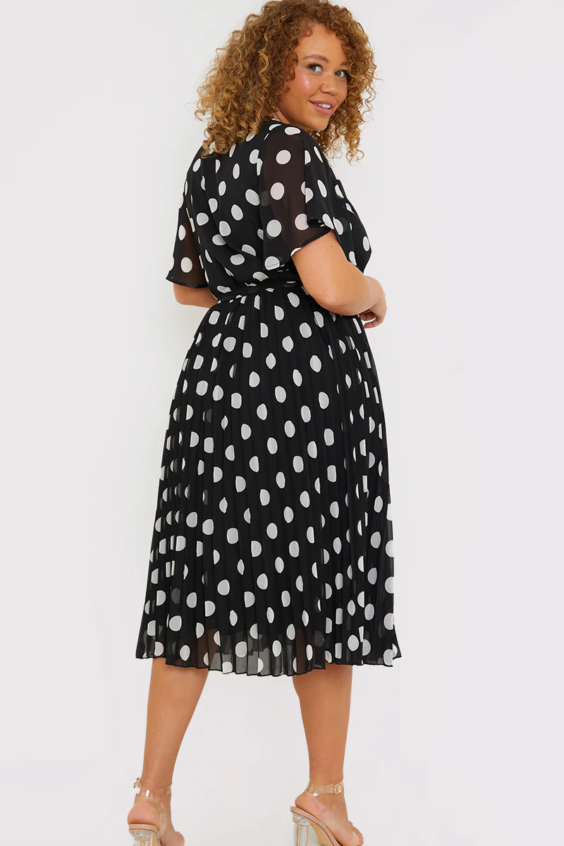 Polka Dot Print Pleated Wrap Midi Dress - Image 16
