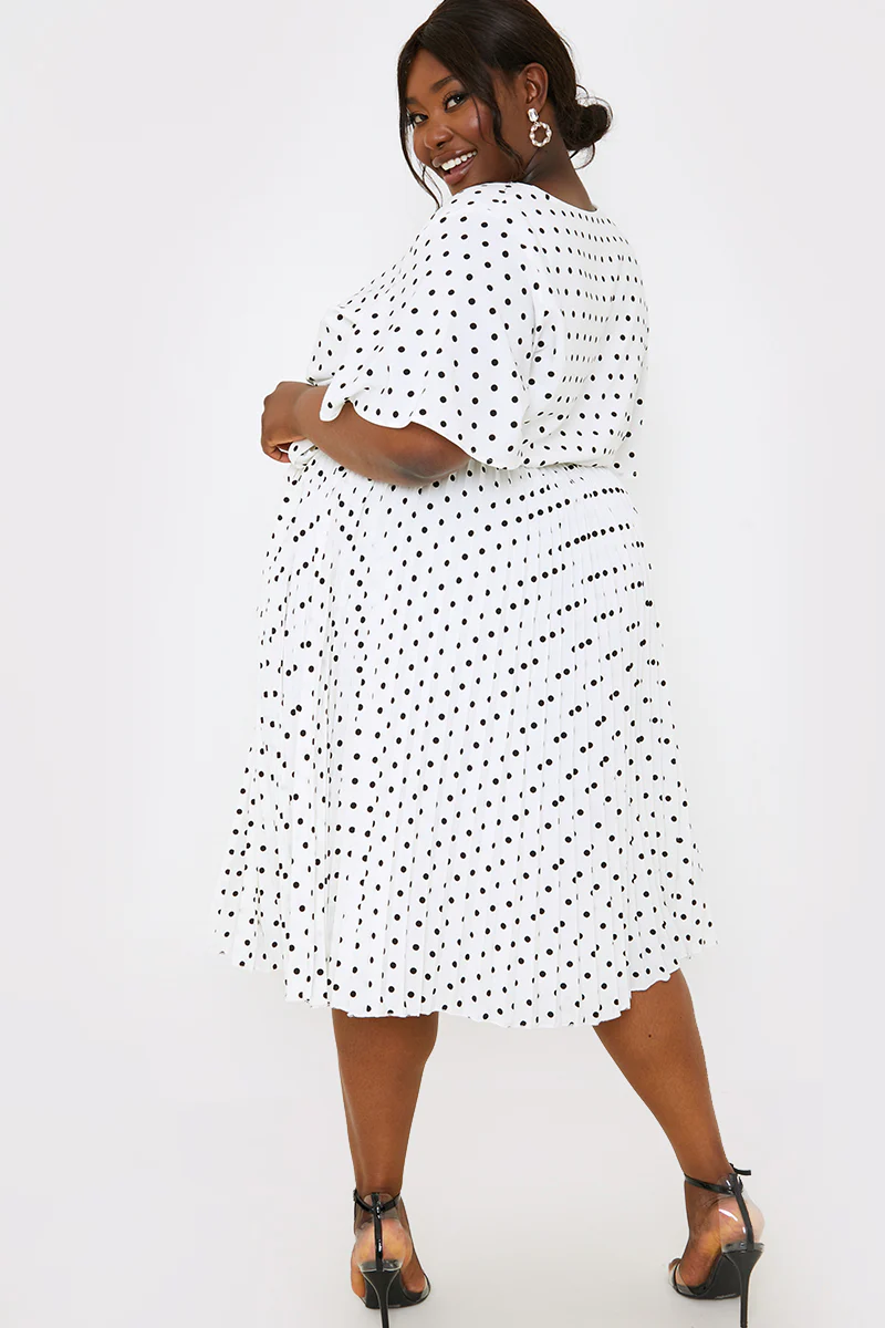 Polka Dot Print Pleated Wrap Midi Dress - Image 23