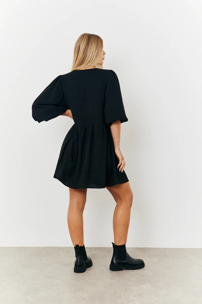 Puff Sleeve Bow Detail Mini Dress - Image 3