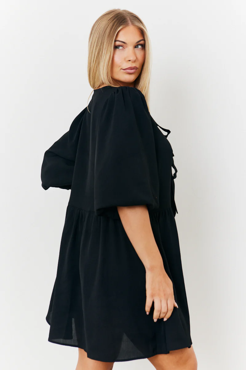 Puff Sleeve Bow Detail Mini Dress - Image 4
