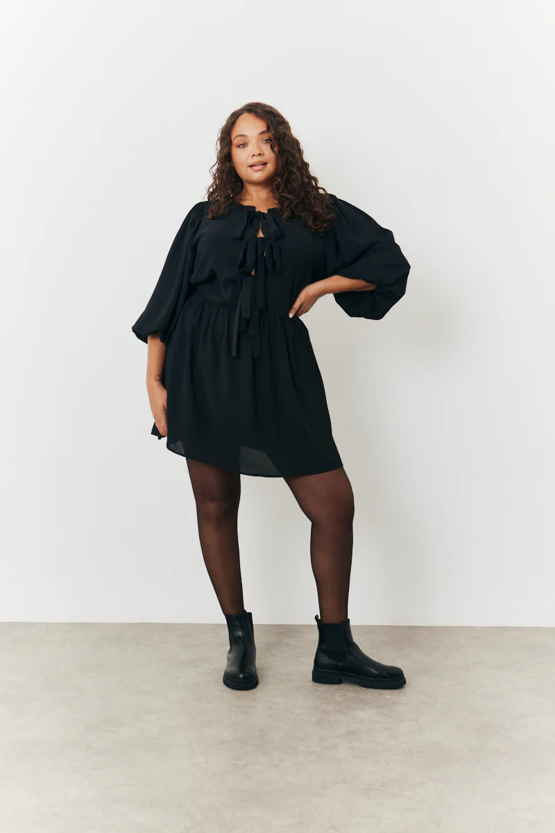 Puff Sleeve Bow Detail Mini Dress - Image 5
