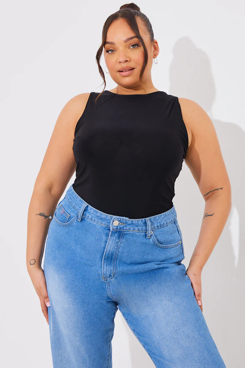 Racer Neck Double Layer Slinky Bodysuit - Image 18