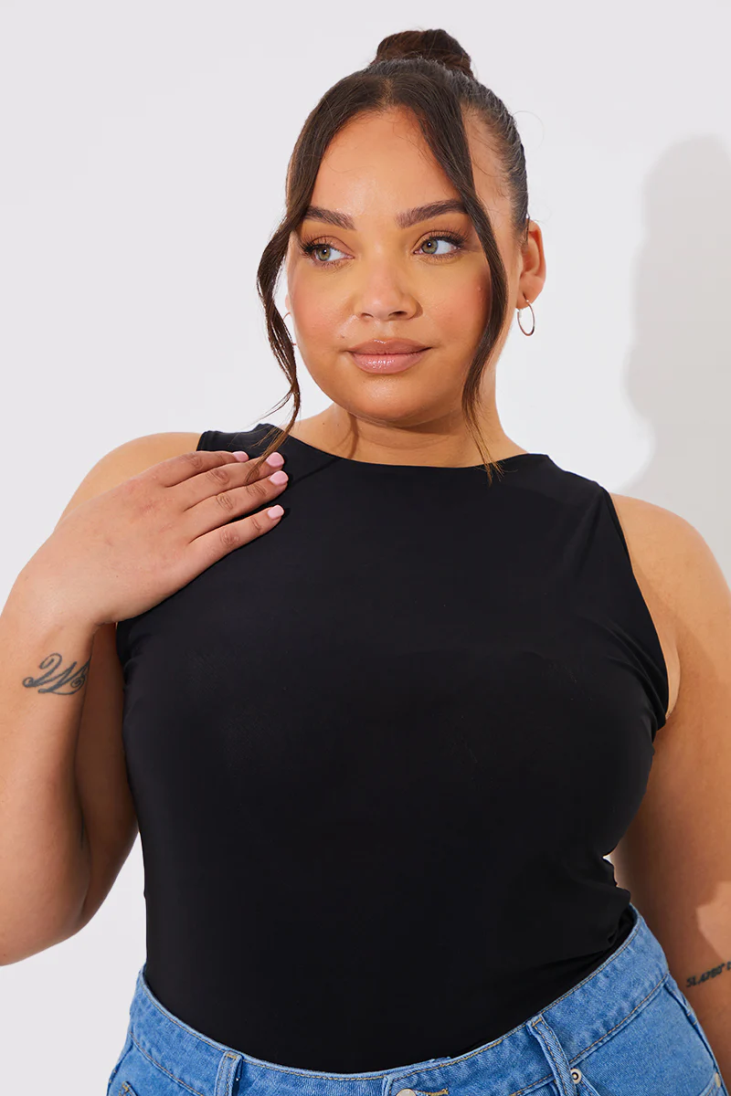 Racer Neck Double Layer Slinky Bodysuit - Image 20