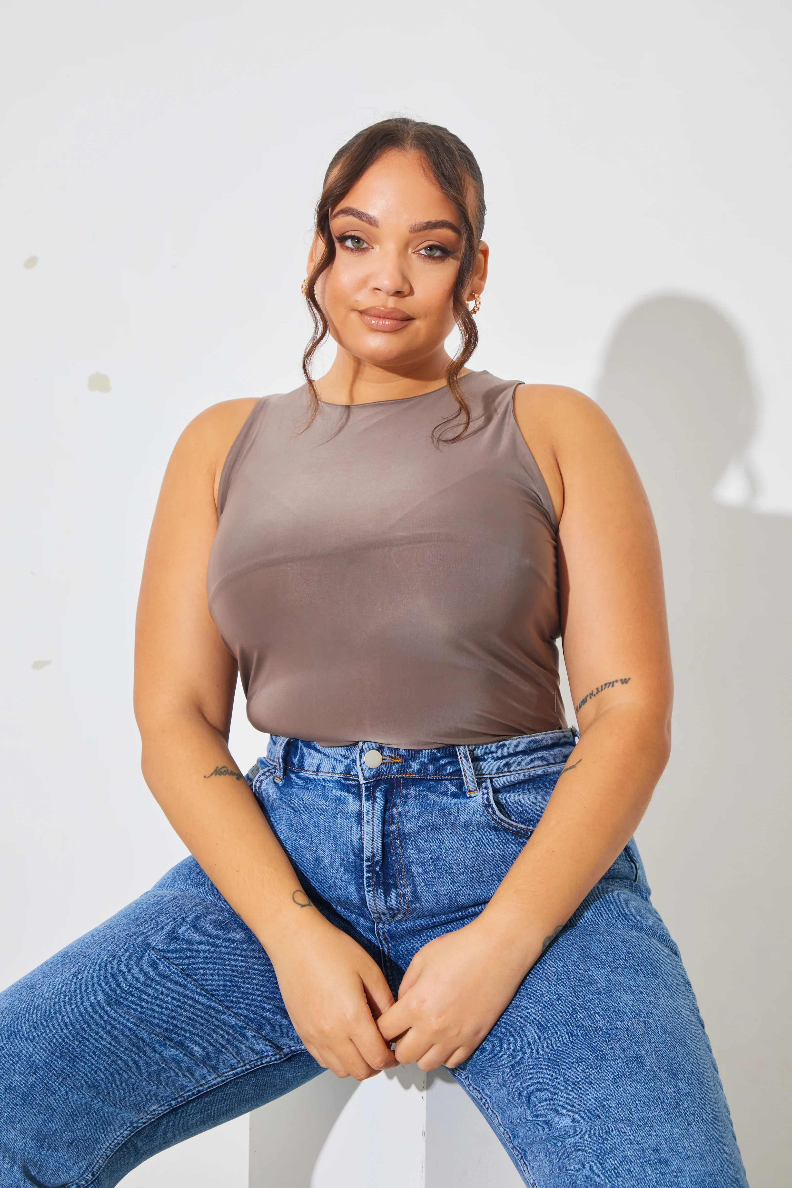 Racer Neck Double Layer Slinky Bodysuit - Image 26