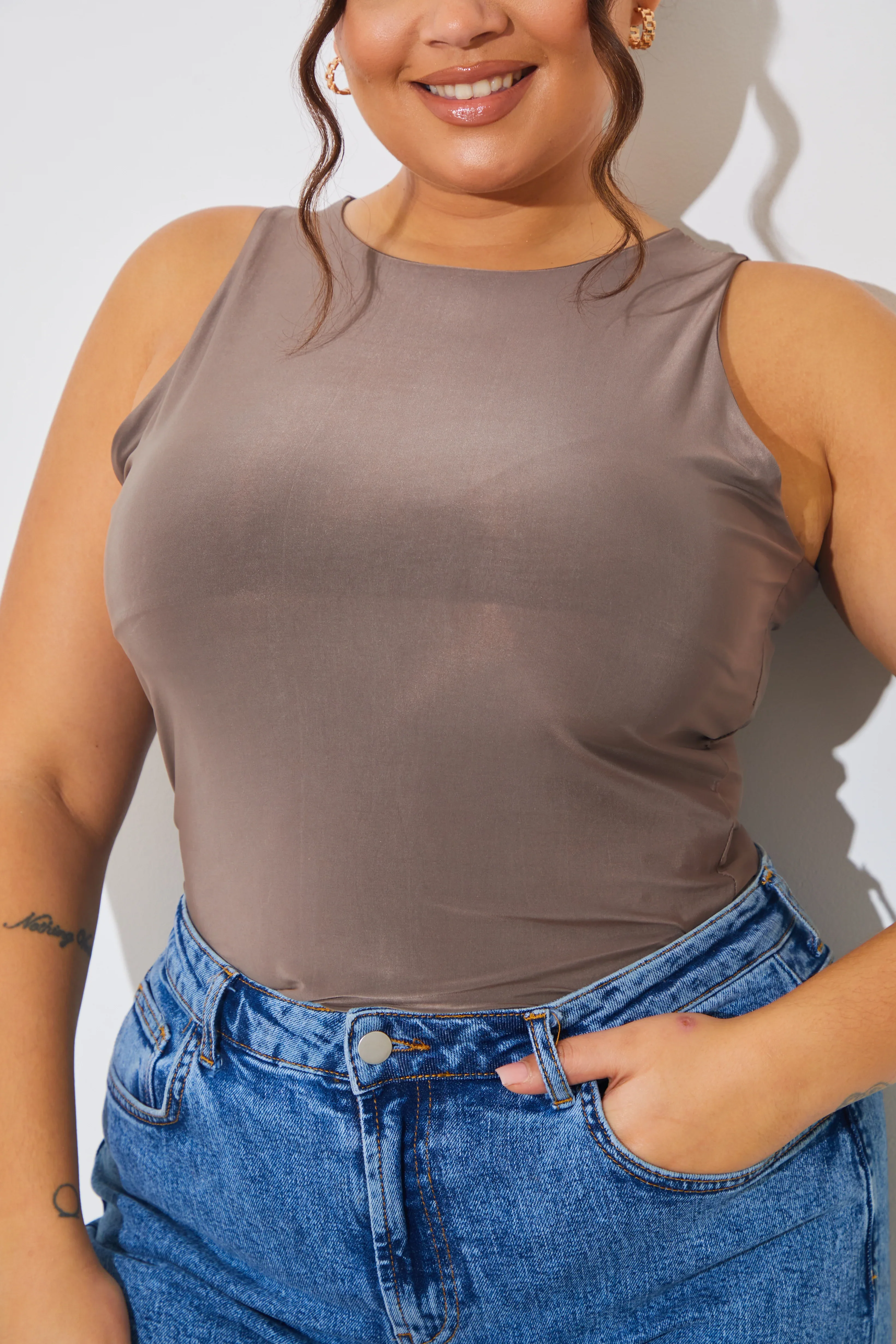 Racer Neck Double Layer Slinky Bodysuit - Image 28