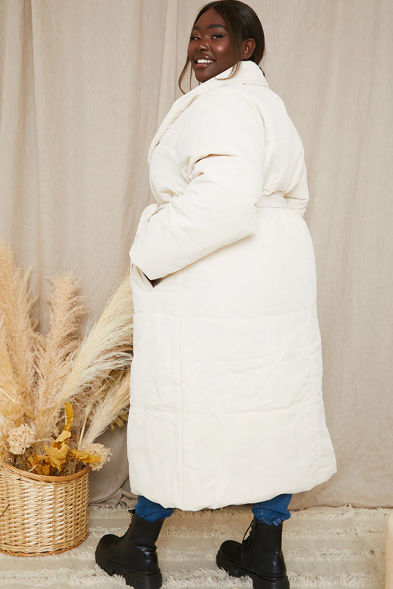 Recycled Belted Longline Lapel Collar Puffer - Image 6