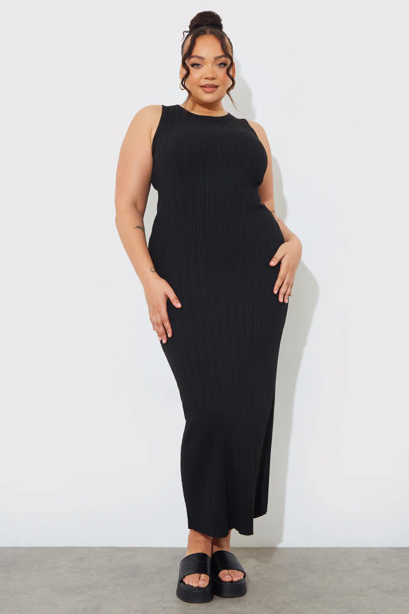 Recycled Knitted Rib Racer Neck Maxi Dress - Image 6