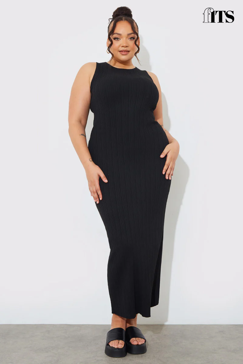 Recycled Knitted Rib Racer Neck Maxi Dress - Image 8