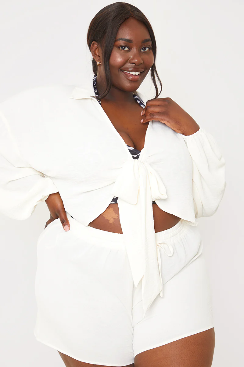 Cropped Tie Front Co-Ord Shirt - Image 5