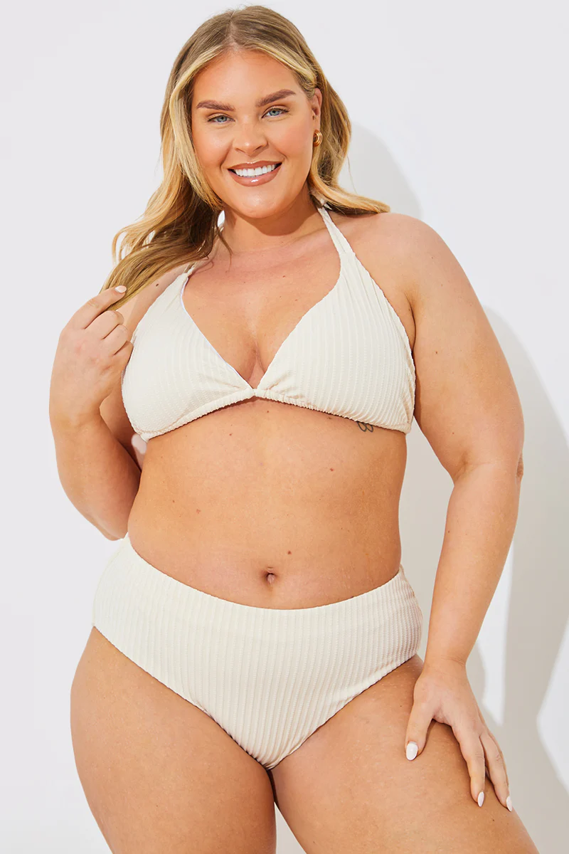 Rib Double Strap Detail Triangle Bikini Top - Image 5