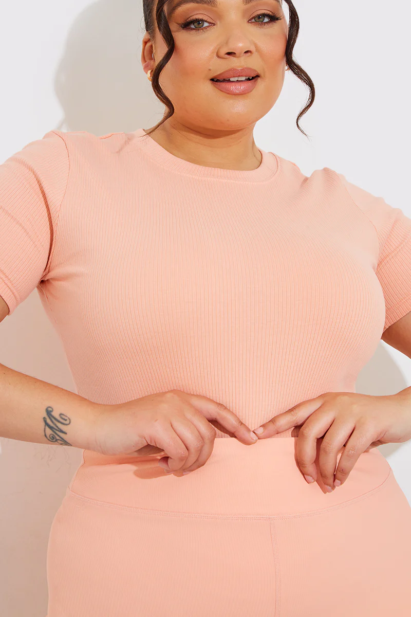 Ribbed Crew Neck Short Sleeve Bodysuit - Image 36
