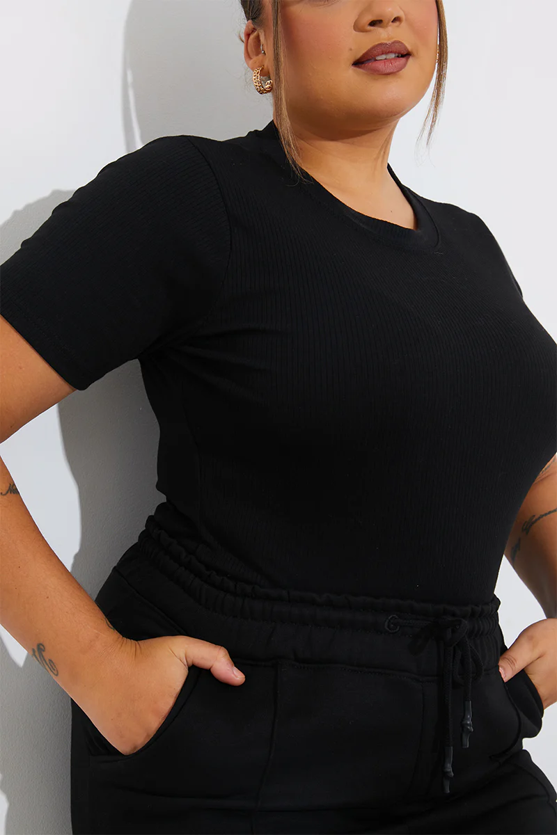 Ribbed Crew Neck Short Sleeve Bodysuit - Image 6