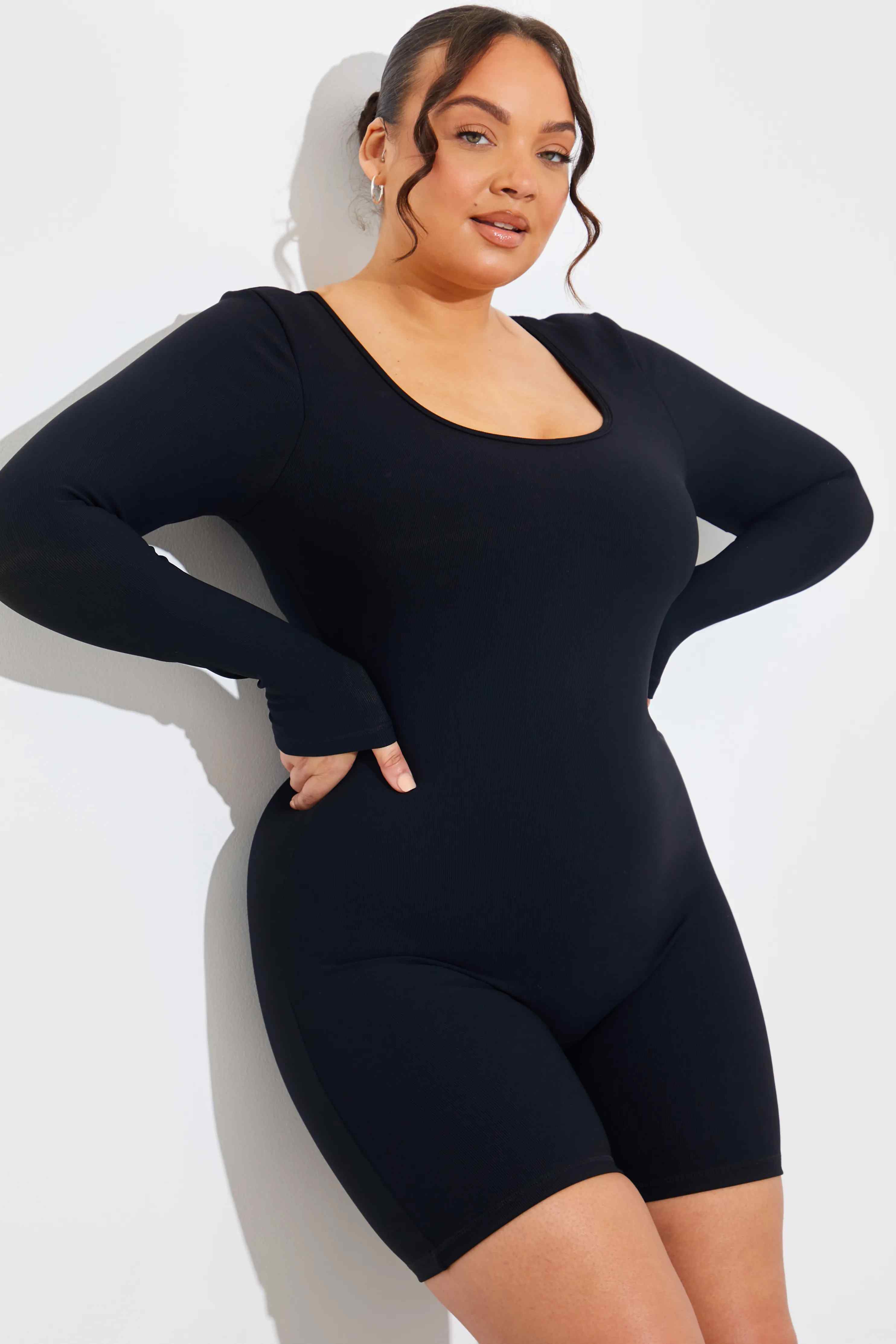 Built-In Bra Long Sleeve Sculpt and Control Short Unitard - Image 11