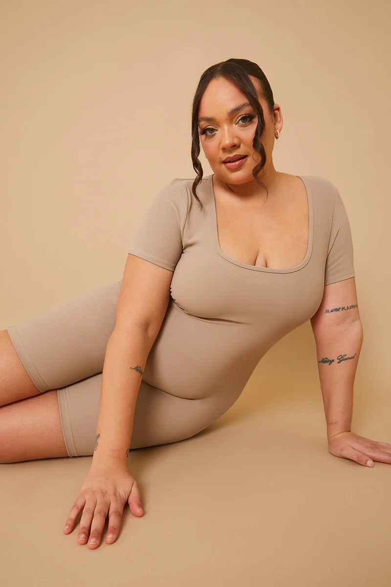 Built-In Bra Short Sleeve Sculpt and Control Short Unitard - Image 14