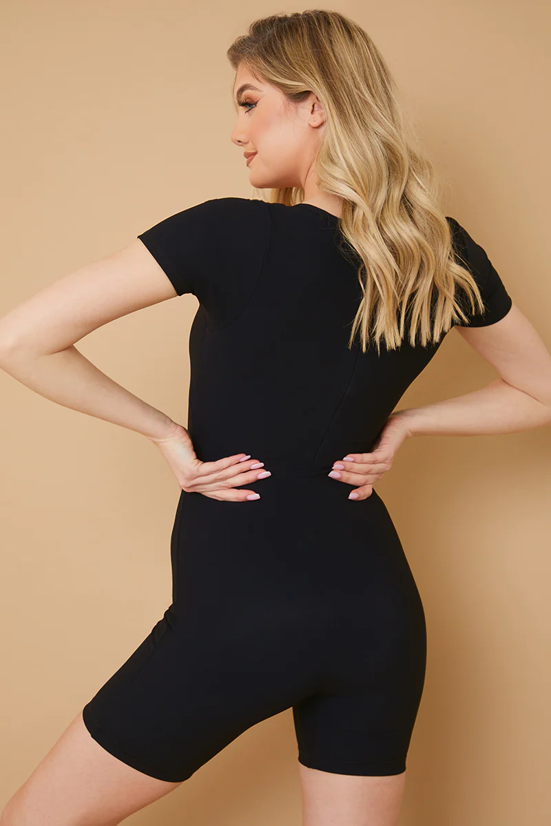 Built-In Bra Short Sleeve Sculpt and Control Short Unitard - Image 4