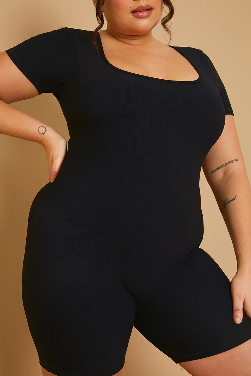 Built-In Bra Short Sleeve Sculpt and Control Short Unitard - Image 7