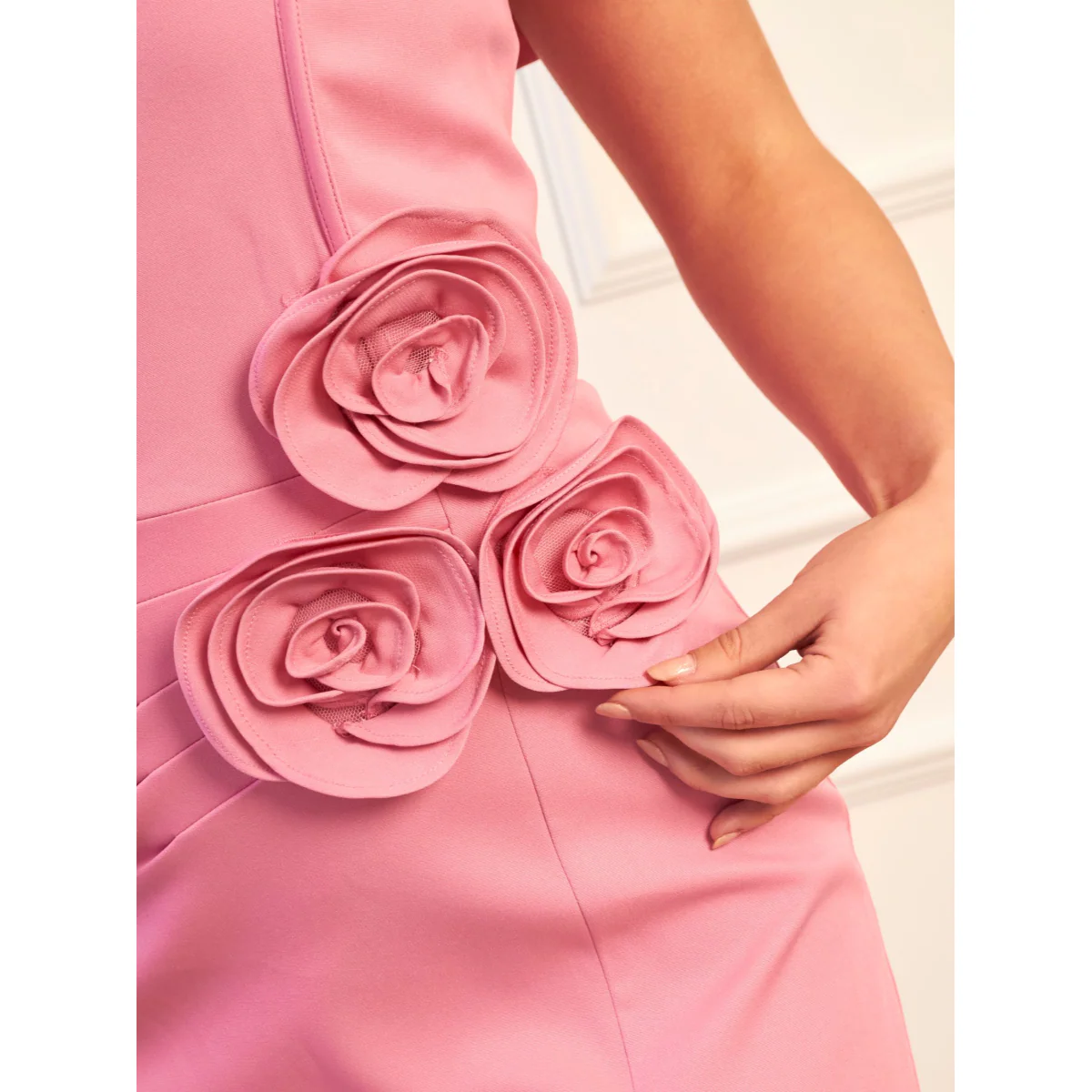 Chi Chi London Rosette Detail Bardot Midi Dress in Pink - Image 3