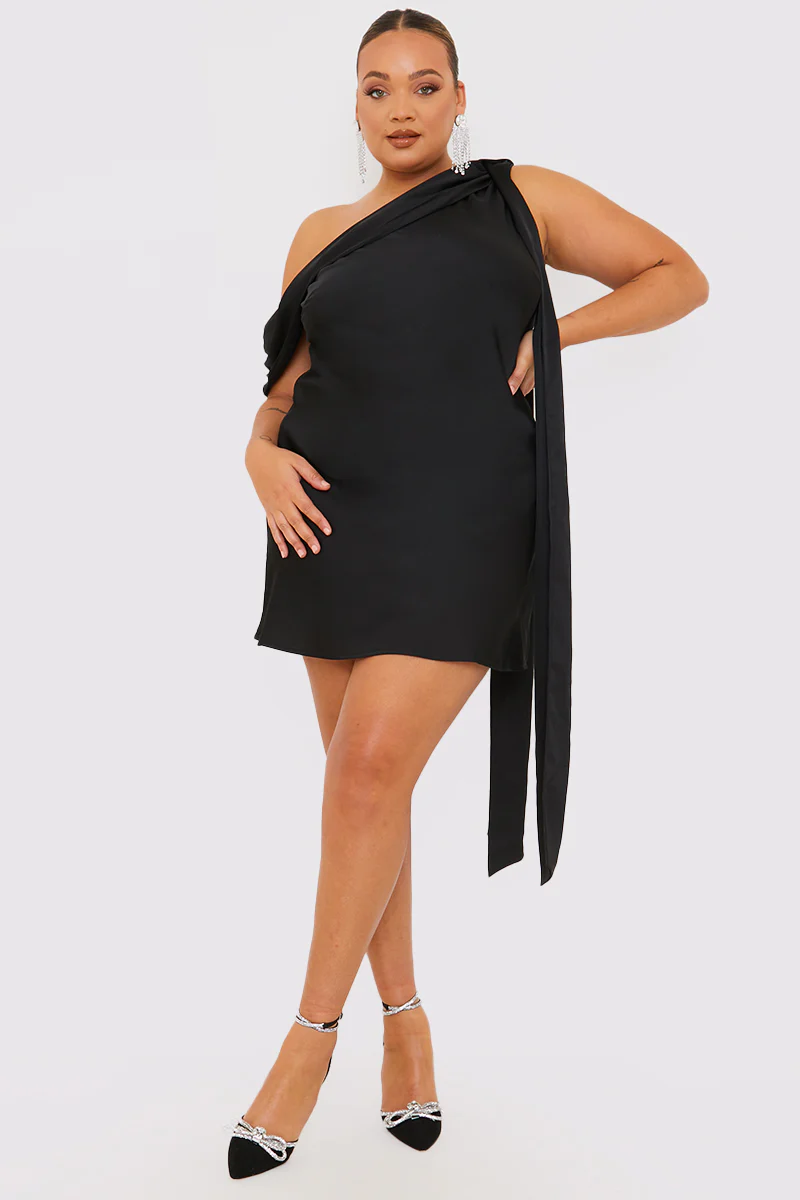 Satin Asymmetric Neckline Mini Dress - Image 6