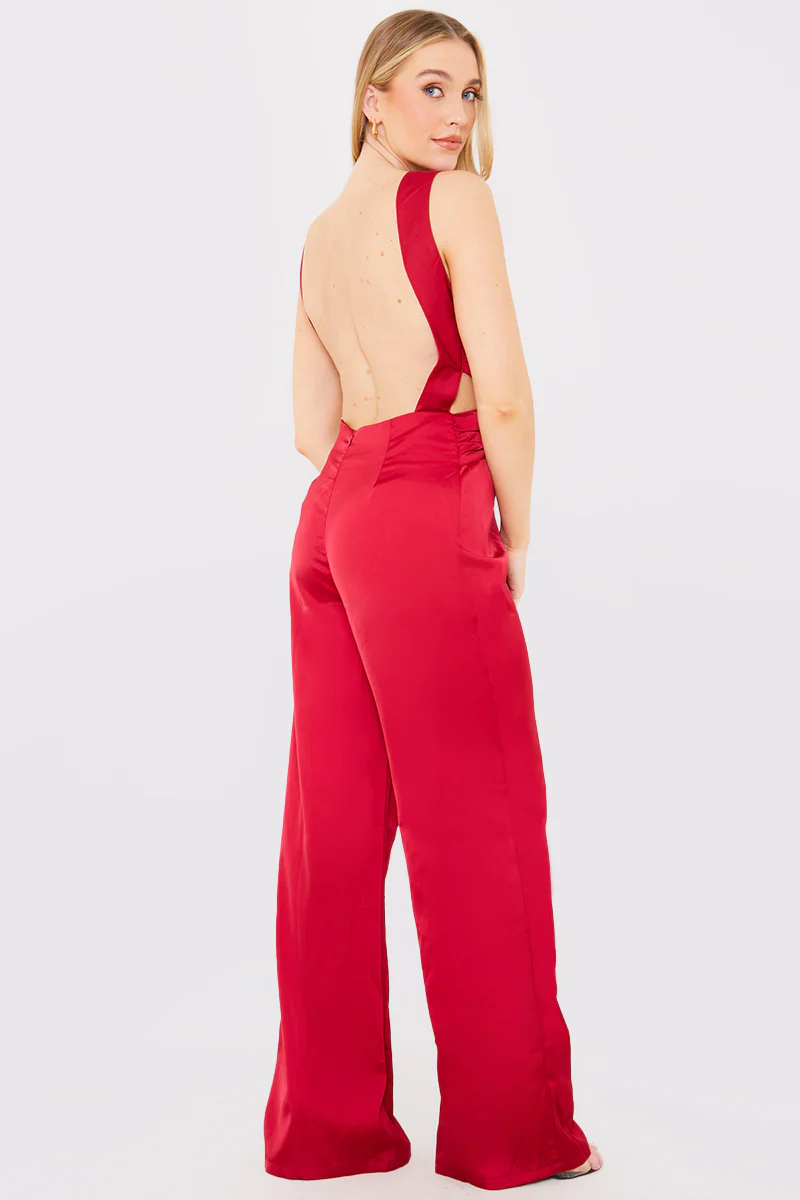 Satin Cut Out Detail Wide Leg Jumpsuit - Image 3