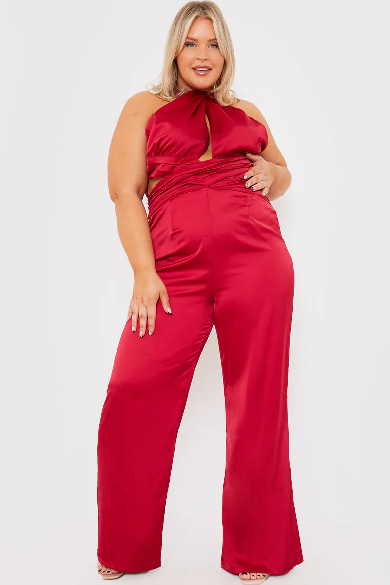 Satin Cut Out Detail Wide Leg Jumpsuit - Image 4