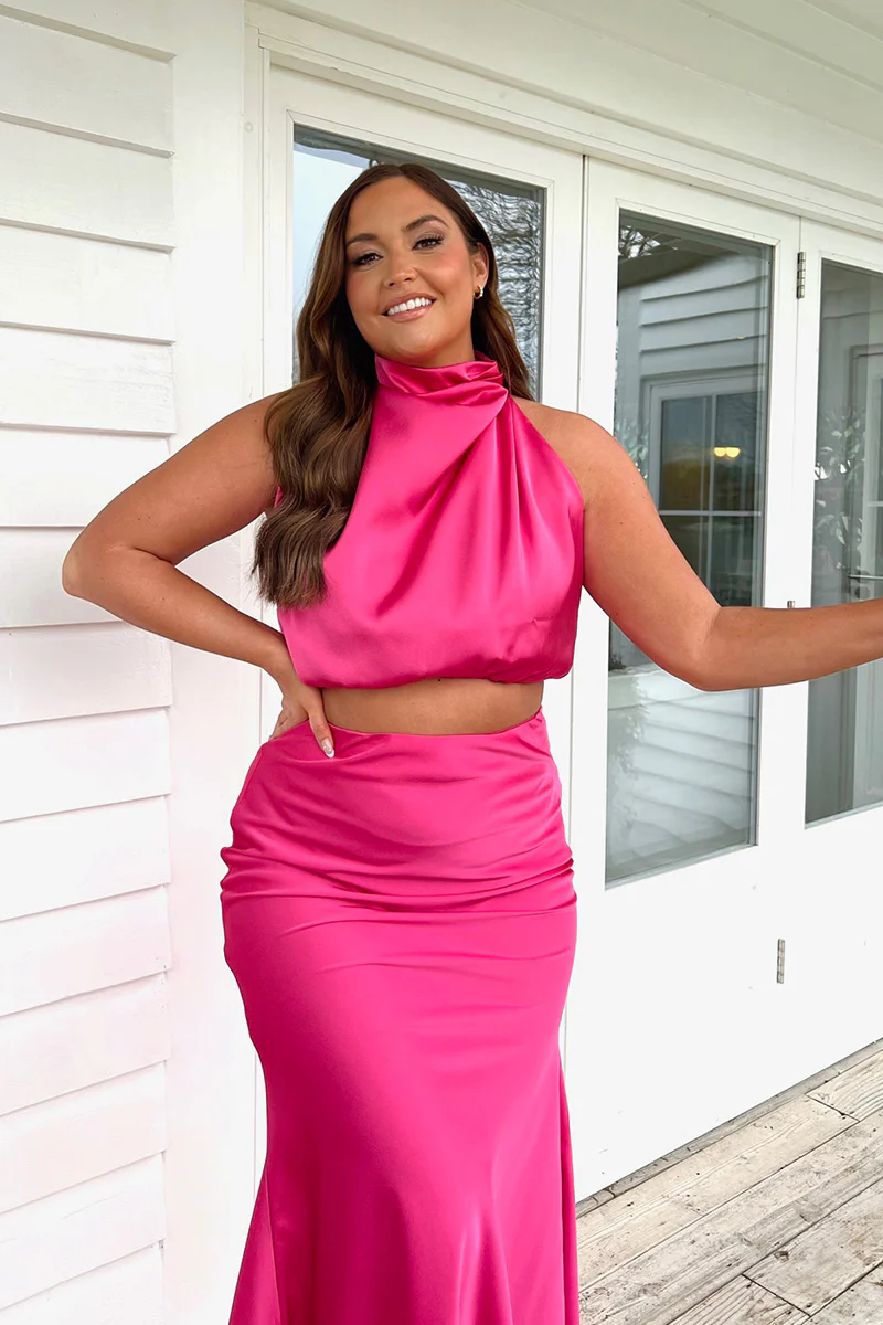 Satin Draped High Neck Co Ord Top - Image 12