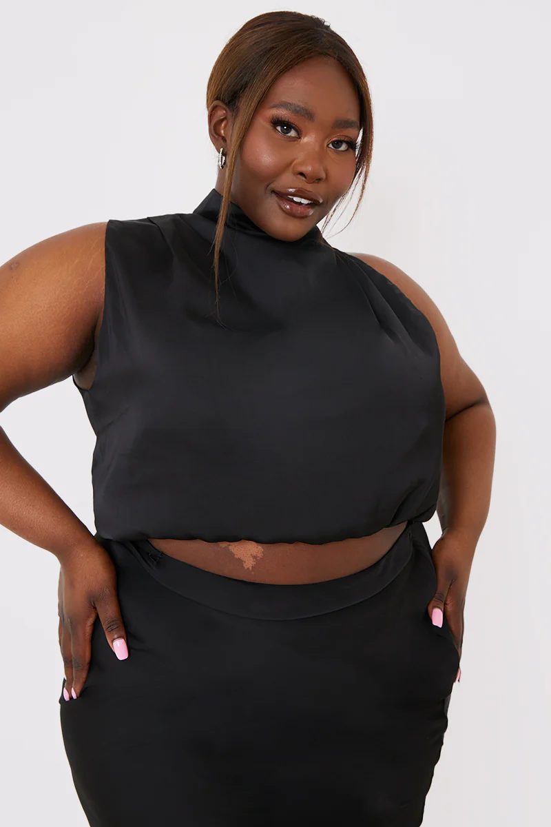 Satin Draped High Neck Co Ord Top - Image 6