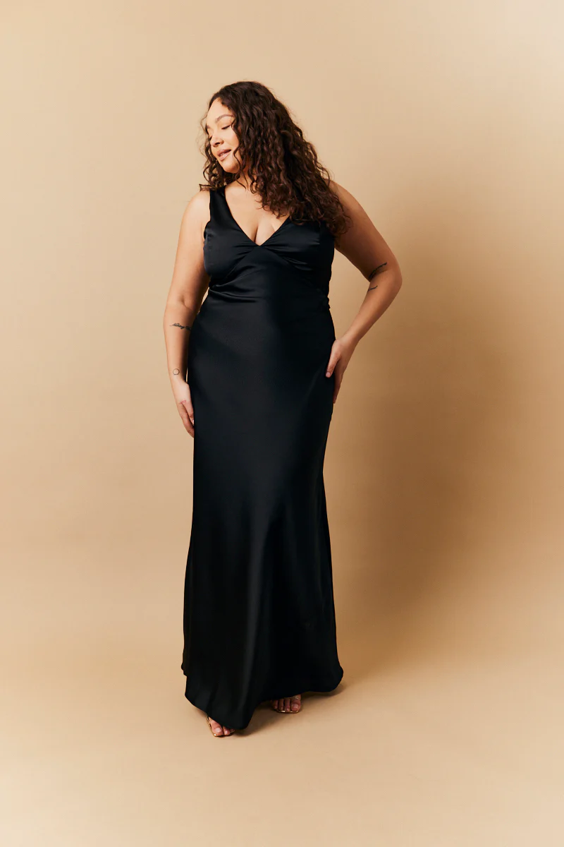 Black Satin Twist Back Maxi Dress - Image 2