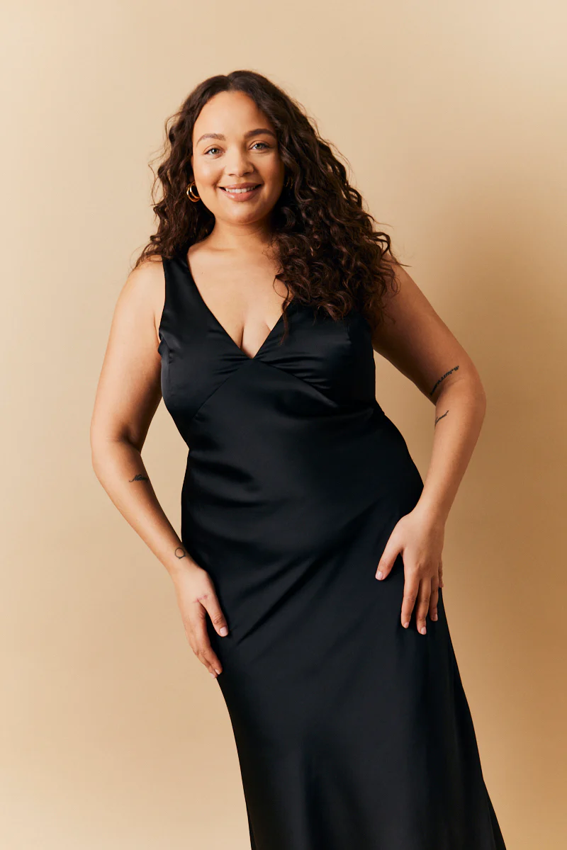Black Satin Twist Back Maxi Dress - Image 4