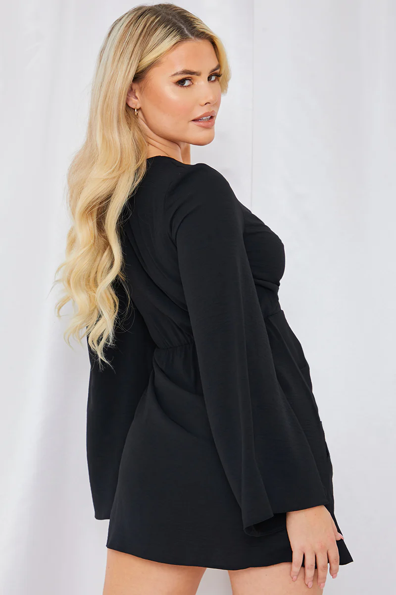 Satin Wrap Front Mini Dress - Image 4