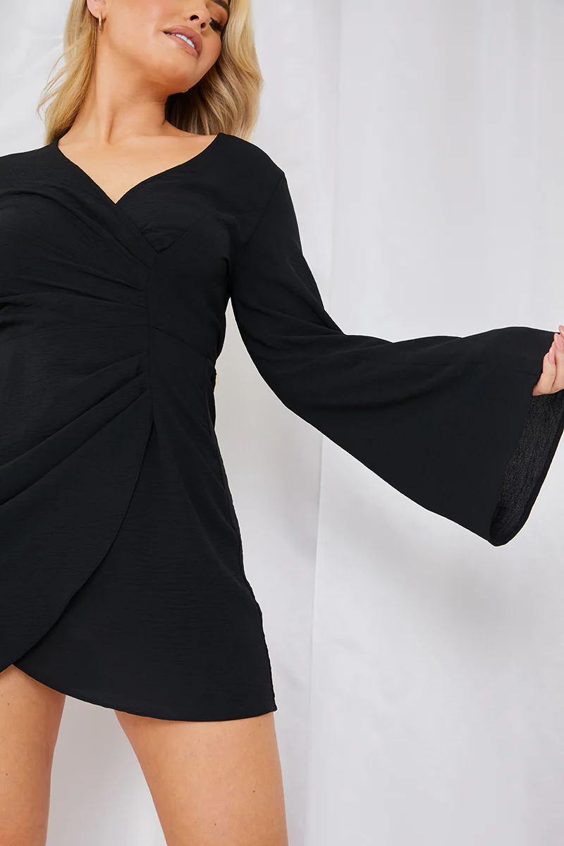 Satin Wrap Front Mini Dress - Image 9