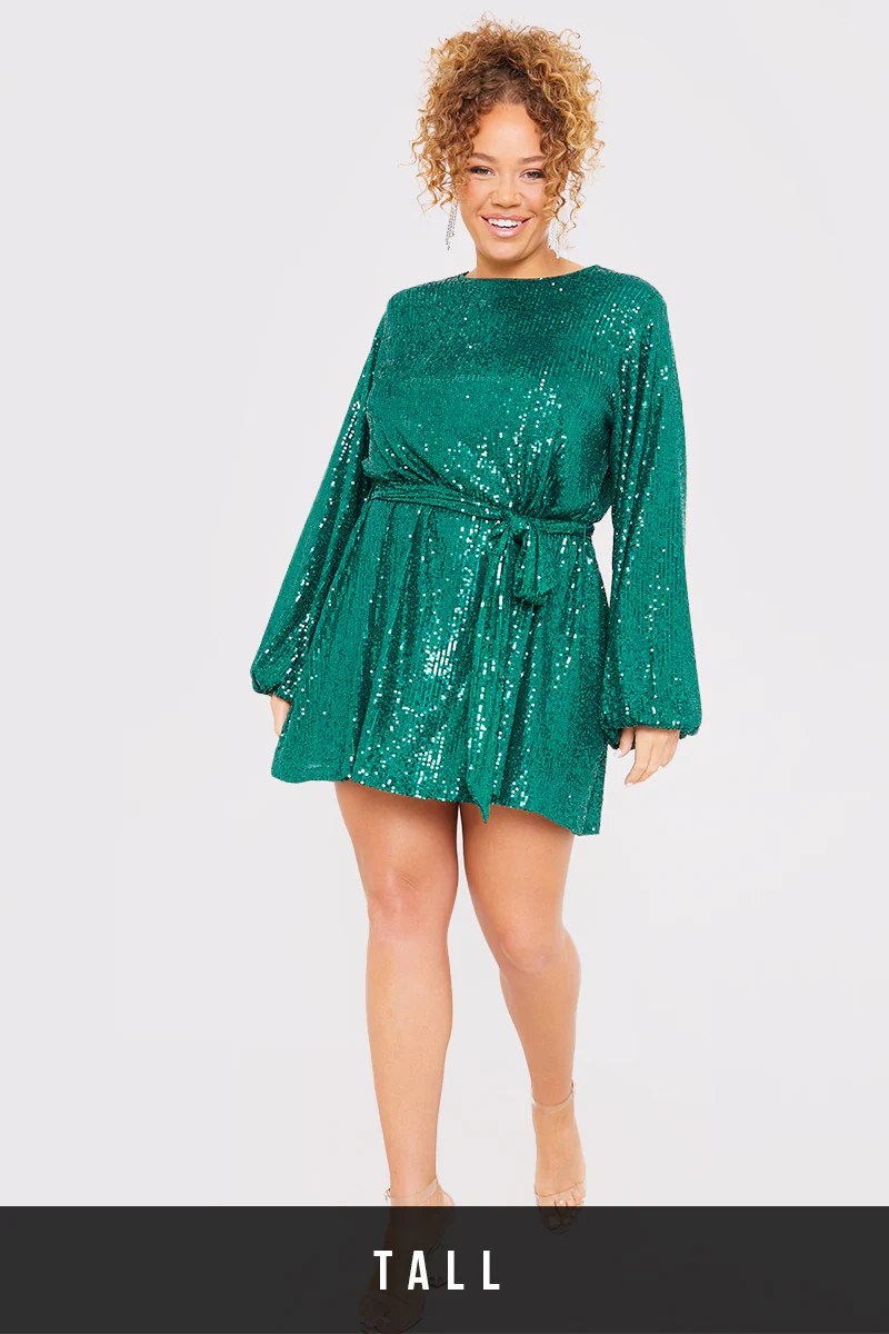 Sequin Belted Balloon Sleeve Mini Dress - Image 38