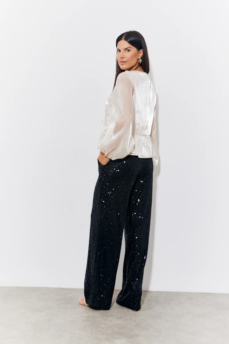 Black Sequin Wide Leg Trouser - Image 3