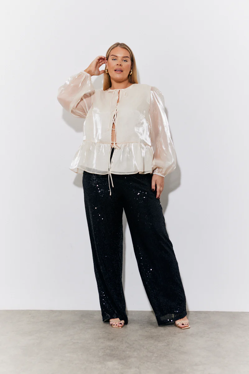 Black Sequin Wide Leg Trouser - Image 5