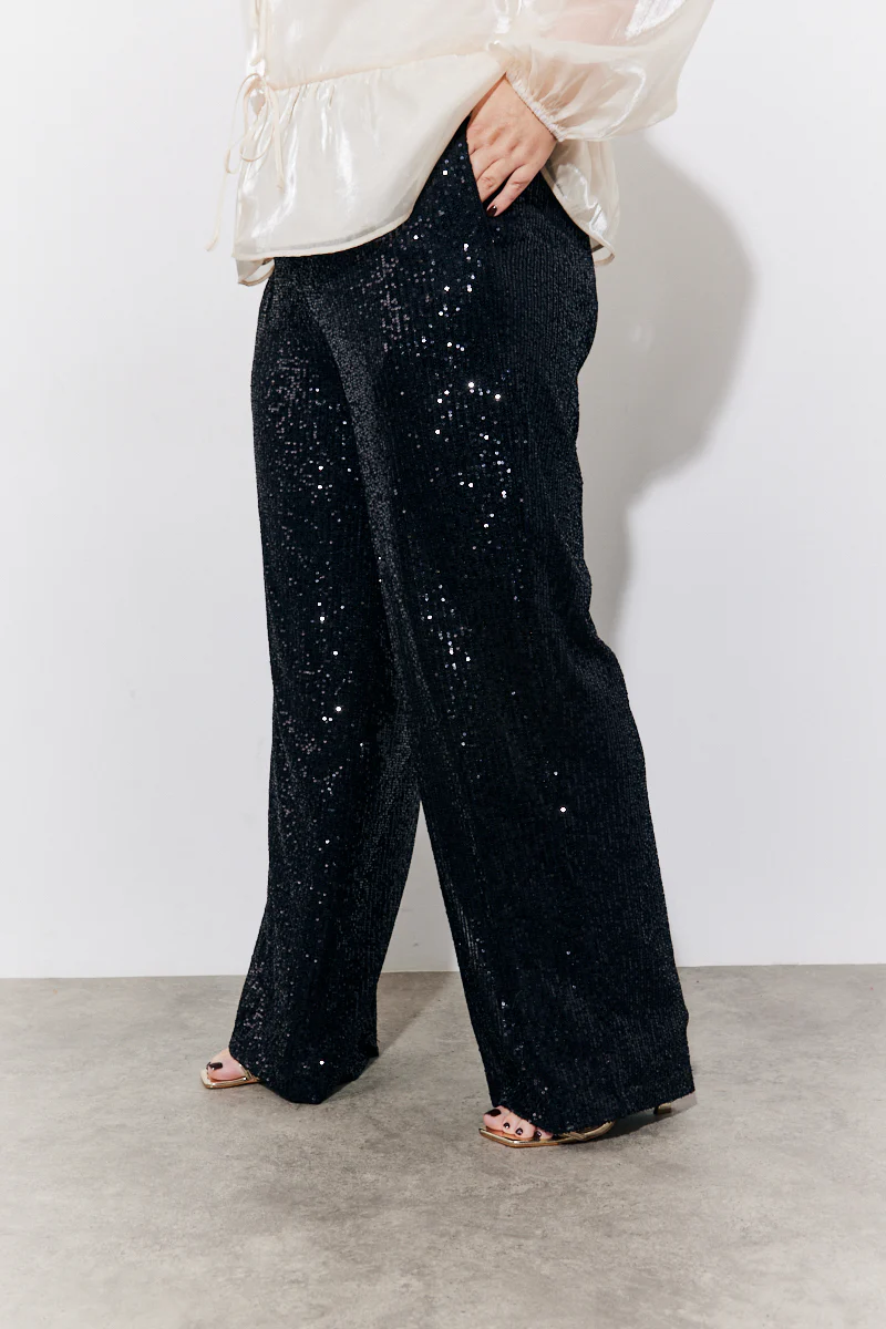 Black Sequin Wide Leg Trouser - Image 6