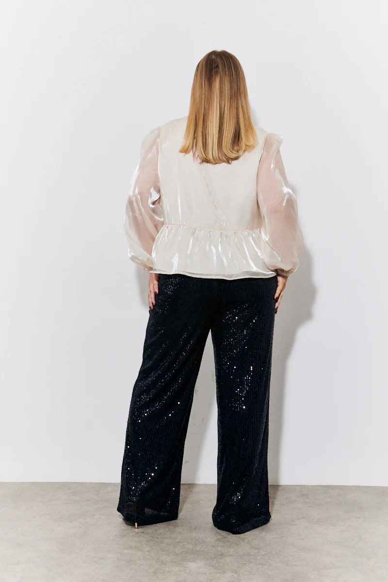 Black Sequin Wide Leg Trouser - Image 7