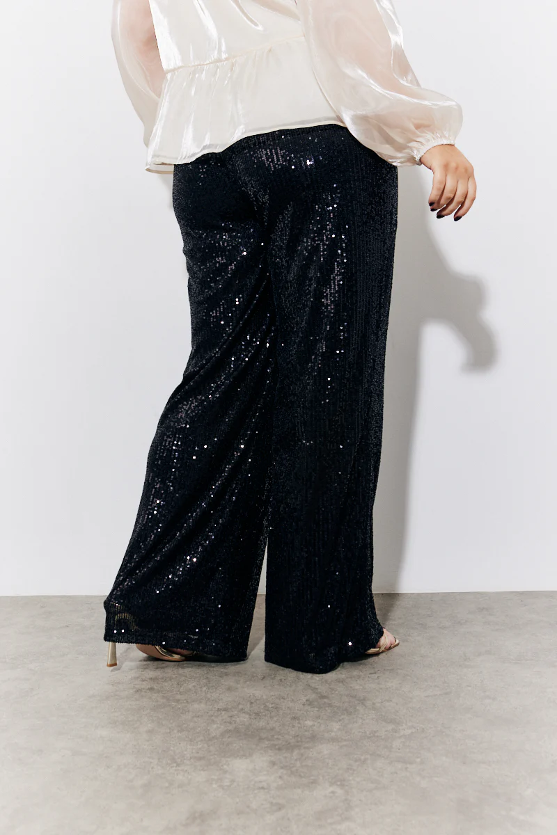 Black Sequin Wide Leg Trouser - Image 8