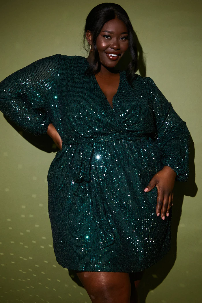 Sequin Wrap Balloon Sleeve Mini Dress - Image 5
