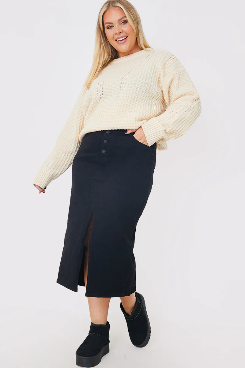 Split Hem Denim Midi Skirt - Image 4