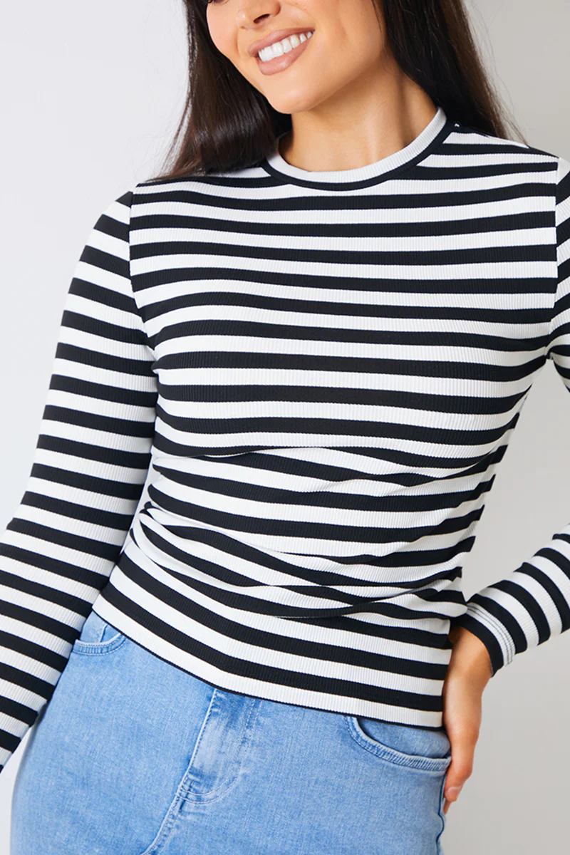Striped Ribbed Long Sleeve Top - Image 3