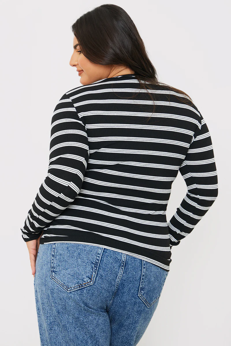 Striped Ribbed Long Sleeve Top - Image 8