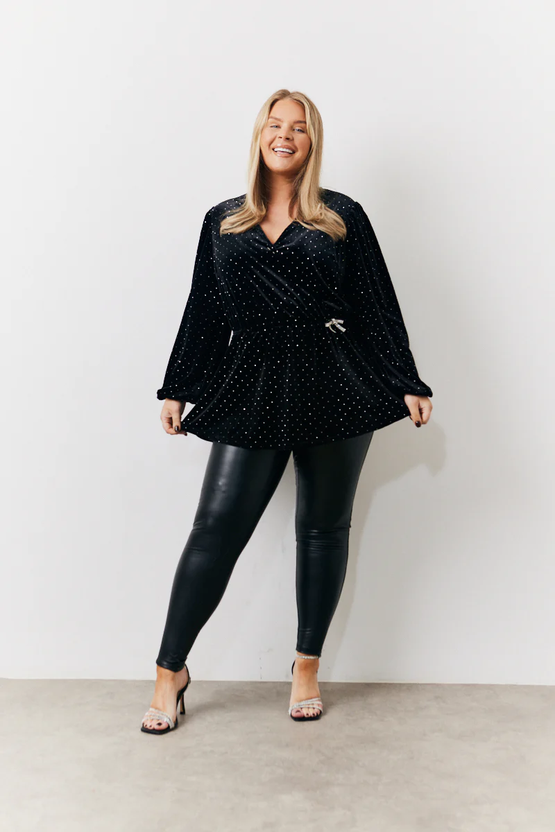 Black Studded Velvet Blouse - Image 2