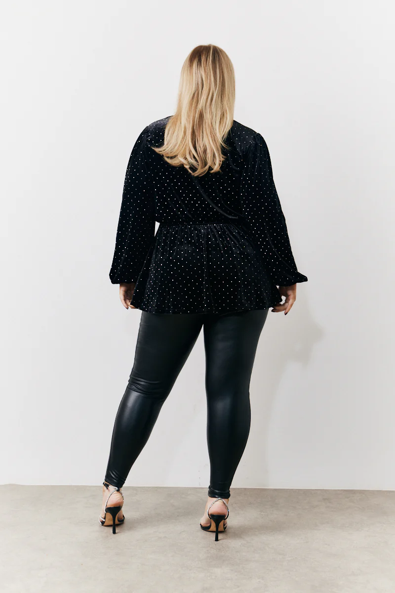 Black Studded Velvet Blouse - Image 4