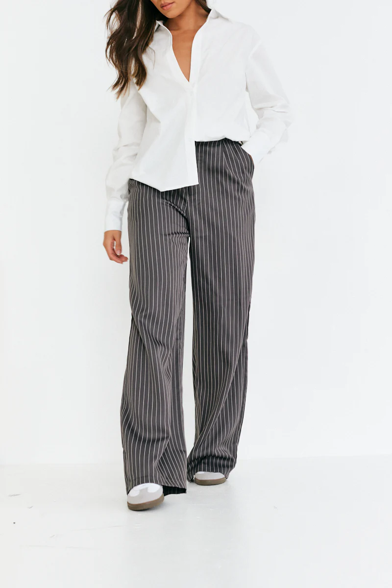 Pinstripe Relaxed Wide Leg Trouser - Image 2
