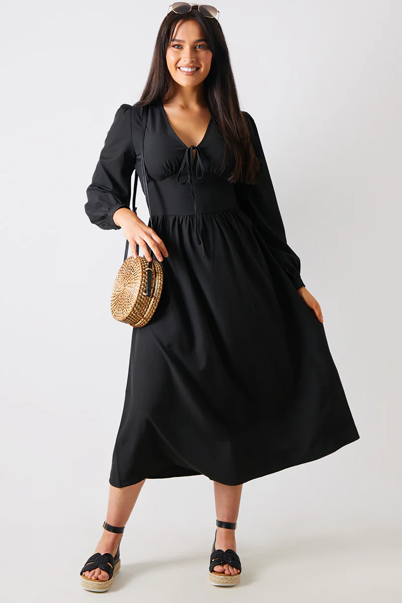 Tie Front Waist Detail Midi Dress - Image 2