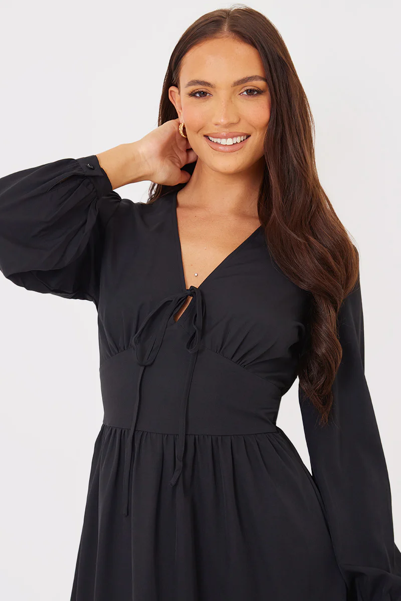 Tie Front Waist Detail Midi Dress - Image 9