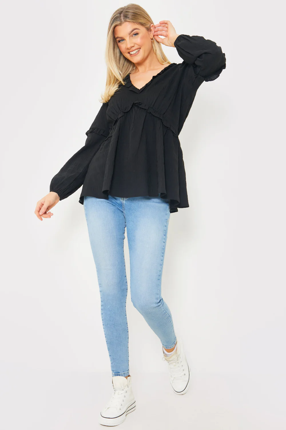 V Neck Frill Detail Blouse - Image 3