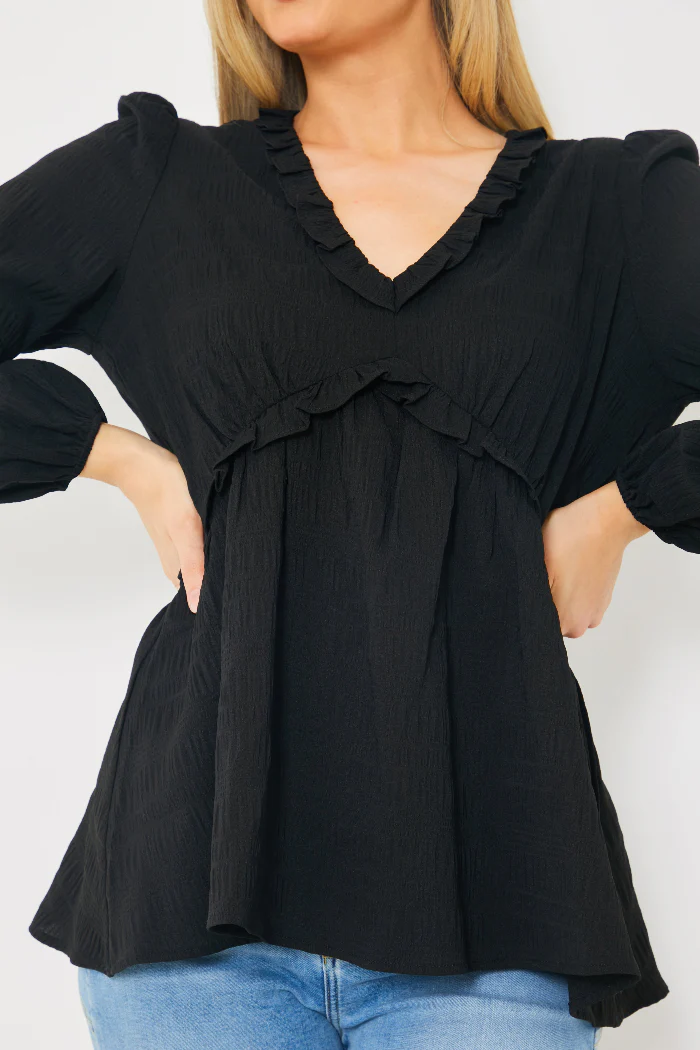 V Neck Frill Detail Blouse - Image 4