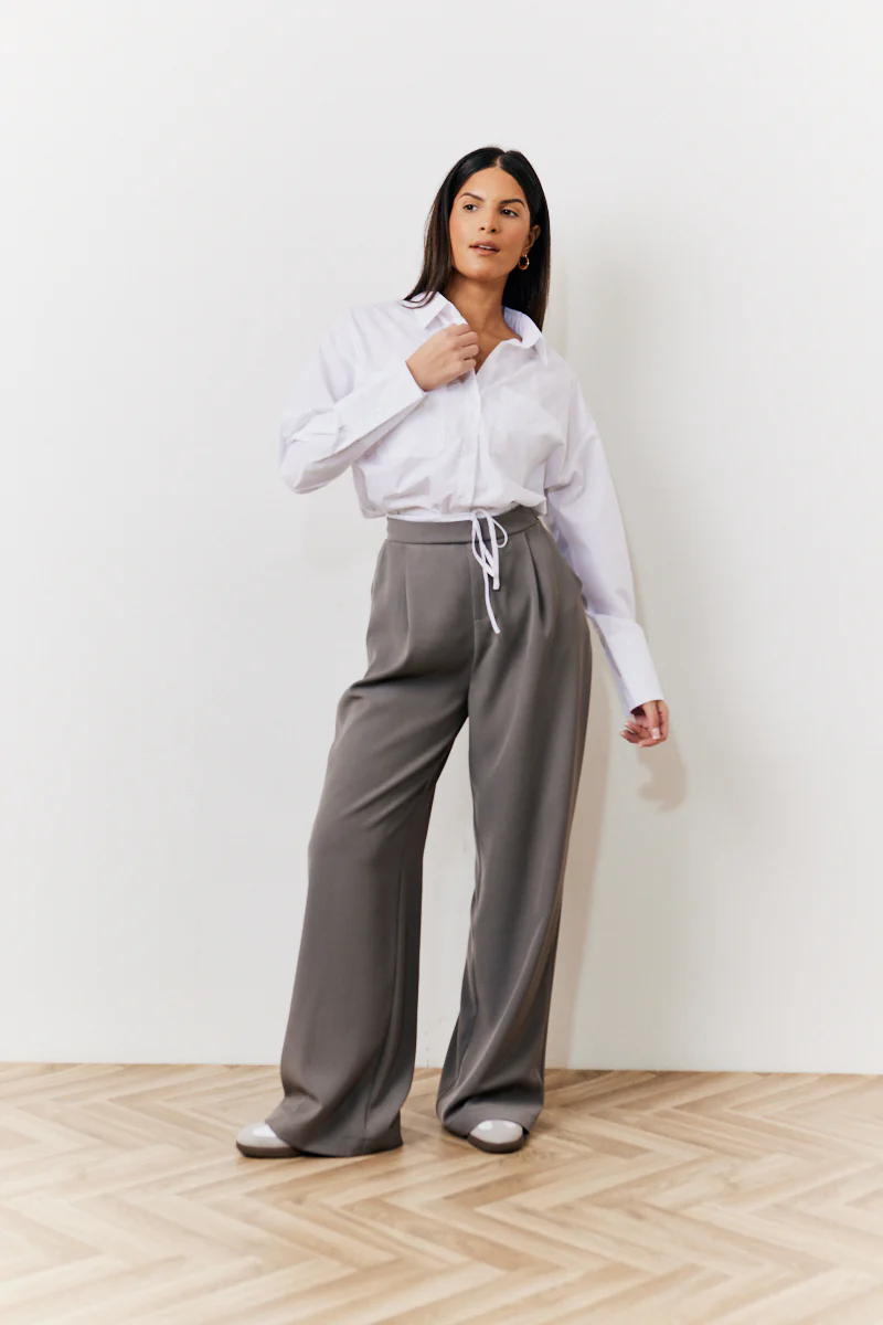 Grey Waistband Detail Tailored Trouser